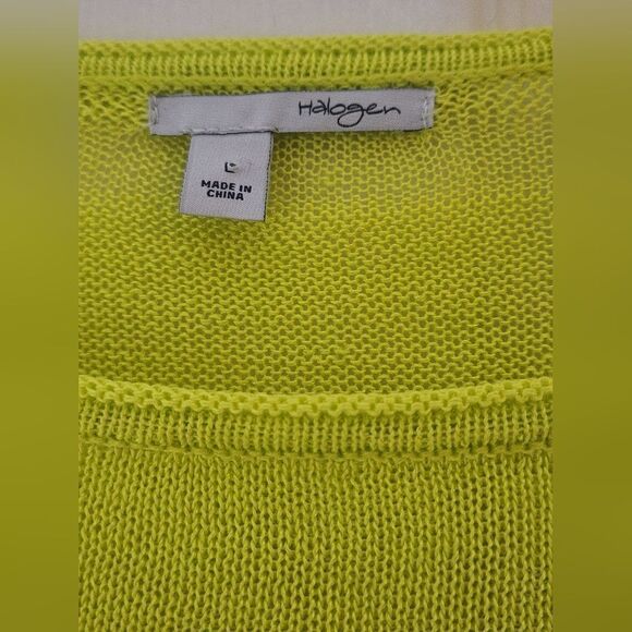 Halogen L Lime Sheer  LINEN Blend Washable Knit Lngslv Women's Sweater Pullover - Picture 2 of 10
